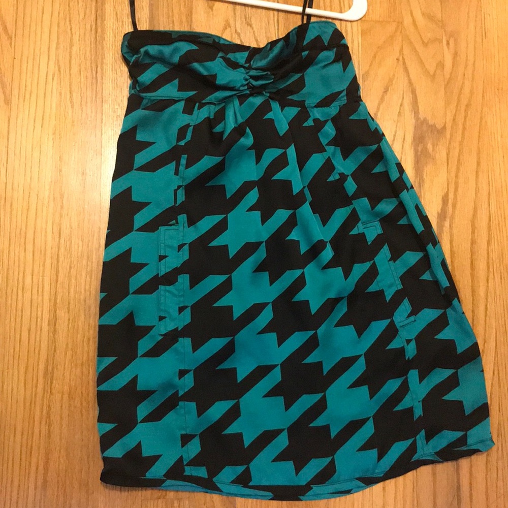 Black and teal strapless dress